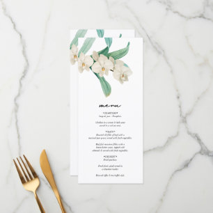 Menu Mariage Floral aux Orchidées Blanches Aquarelle