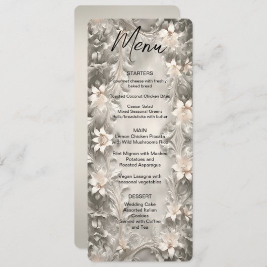 Menu Mariage Floral Blanc (Devant / Derrière)