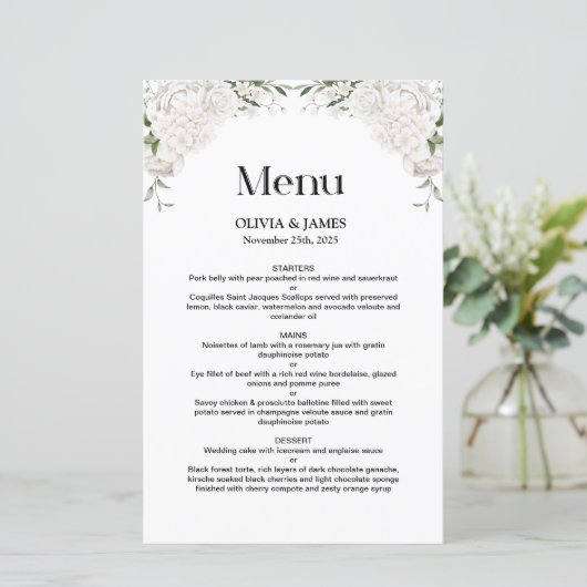 Menu Mariage Floral Blanc (Debout devant)