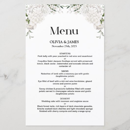 Menu Mariage Floral Blanc (Devant)