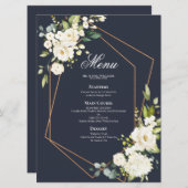 Menu Mariage floral blanc blanc bleu cuivré géométrique (Devant / Derrière)