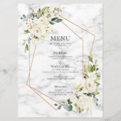 Menu Mariage floral blanc blanc en marbre géométrique c (Devant)