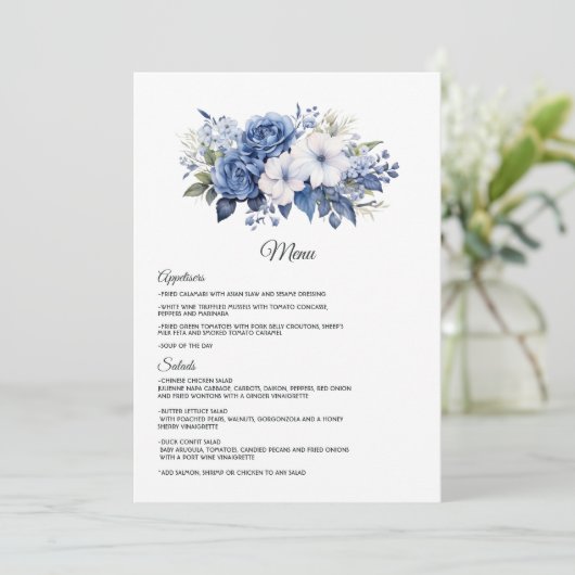 Menu Mariage floral blanc et marine (Debout devant)