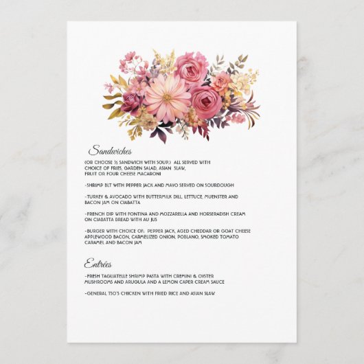 Menu Mariage floral blanc et or (Dos)