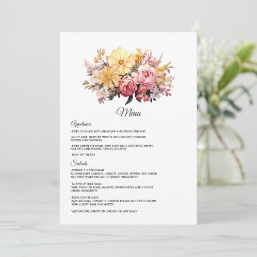 Menu Mariage floral blanc et or (Debout devant)