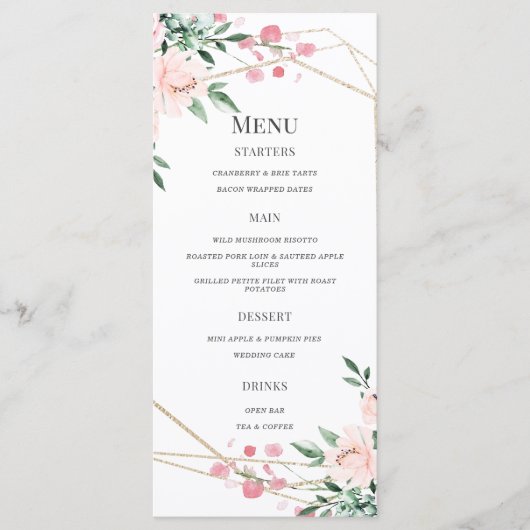 Menu Mariage floral blanc et rose (Devant)