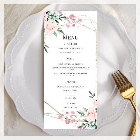 Menu Mariage floral blanc et rose
