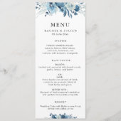 Menu Mariage floral bleu aquarelle (Devant)