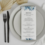 Menu Mariage floral bleu aquarelle<br><div class="desc">Un magnifique décor bleu mariage avec de belles fleurs. La couleur et le texte peuvent être personnalisés.</div>