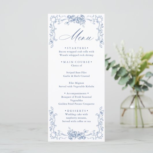Menu Mariage Floral bleu bleu de la Renaissance (Debout devant)