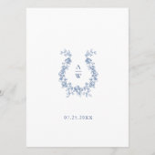 Menu Mariage Floral bleu bleu de la Renaissance (Dos)