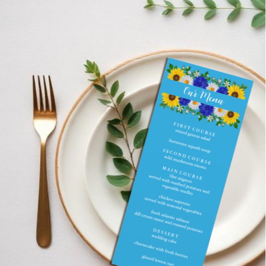 Menu Mariage Floral bleu ciel d'été