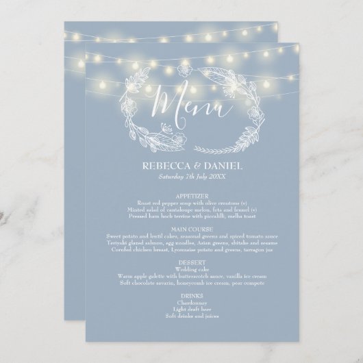 Menu Mariage floral bleu foncé (Devant / Derrière)