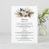 Menu Mariage floral bleu marine, blanc et or (Debout devant)