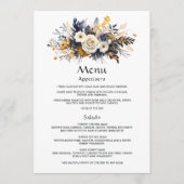 Menu Mariage floral bleu marine, blanc et or (Devant)