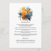 Menu Mariage floral bleu, orange et jaune (Dos)