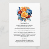Menu Mariage floral bleu, orange, jaune et rouge (Dos)