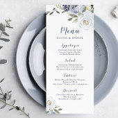 Menu Mariage floral bleu pâle fleuri botanique