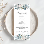 Menu Mariage floral bleu personnalisé (4"x9")