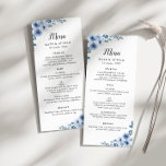 menu mariage floral bleu poussiéreux<br><div class="desc">aquarelle bleu foncé floral avec élégant texte noir. Personnalisez le texte et les couleurs de ce modèle de programme de mariage.</div>