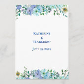 Menu Mariage floral bleu Sapphire (Dos)