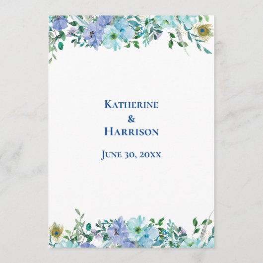 Menu Mariage floral bleu Sapphire (Dos)