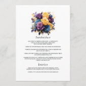 Menu Mariage floral bleu, violet, or et noir (Dos)