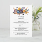 Menu Mariage floral bleu, violet, or et noir (Debout devant)