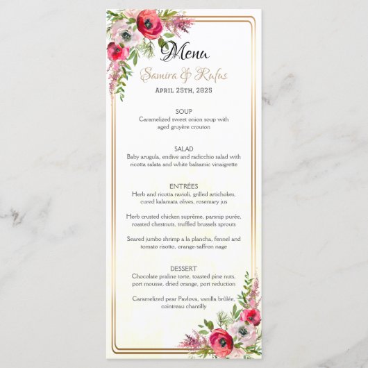 Menu Mariage floral bohème (Devant)