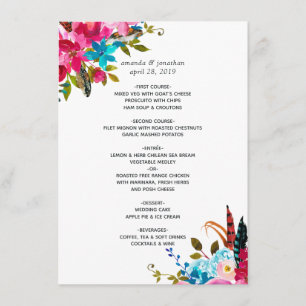 Menu Mariage floral bohème chic aquarelle