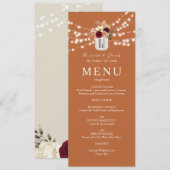 Menu Mariage Floral Bohème Orange (Devant / Derrière)