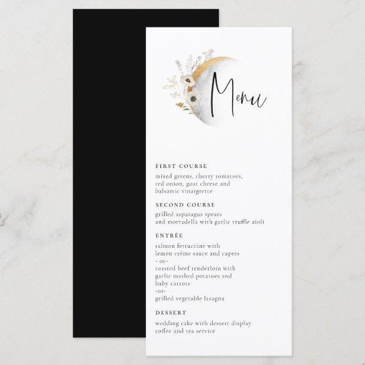 Menu Mariage Floral Boho Moon Doré (Devant / Derrière)