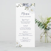 Menu Mariage floral botanique fleuri bleu poussiéreux (Debout devant)