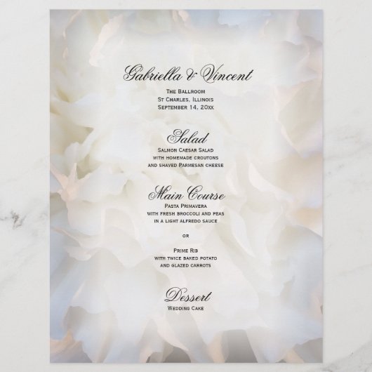 Menu Mariage Floral Carnation blanche (Devant)