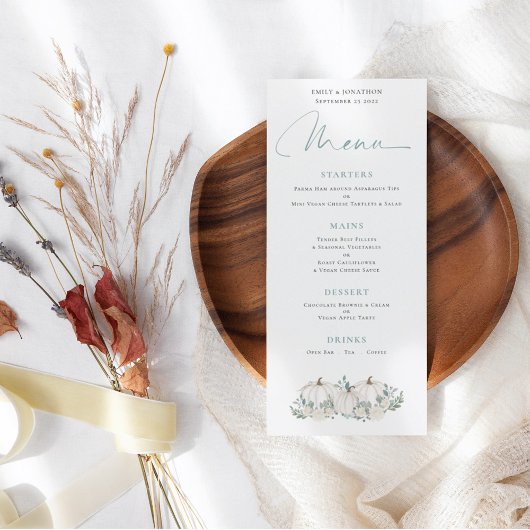Menu Mariage Floral Citrouille blanc moderne