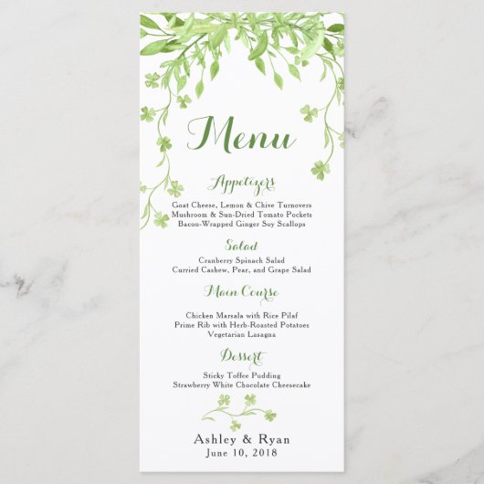 Menu Mariage Floral Clover de verdure (Devant)