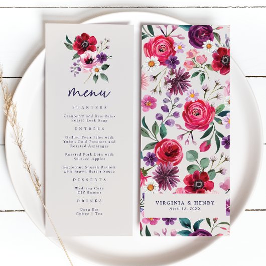 Menu Mariage Floral Coloré Audacieux