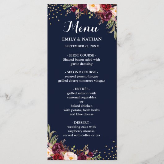 Menu Mariage Floral Confetti Gold de la Marine Bou (Devant)