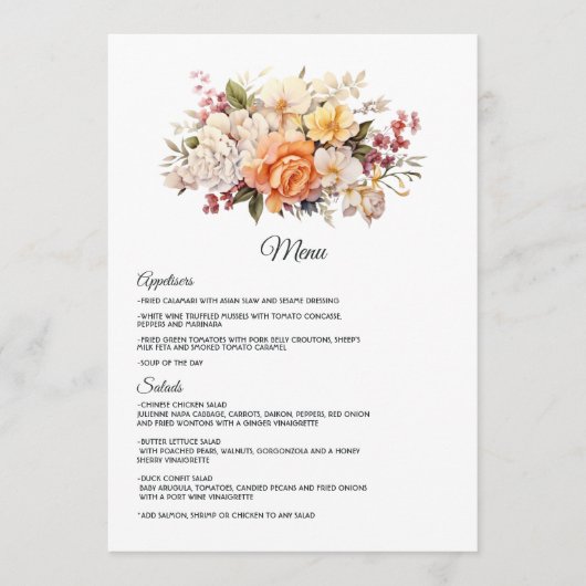 Menu Mariage floral couleur champagne (Devant)