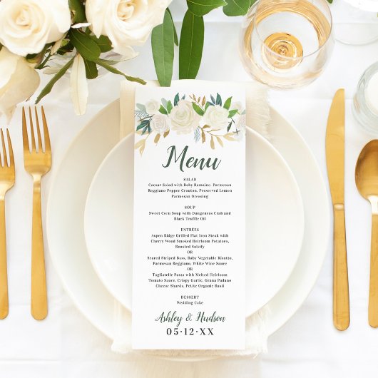 Menu Mariage Floral Crème Doré Rustique
