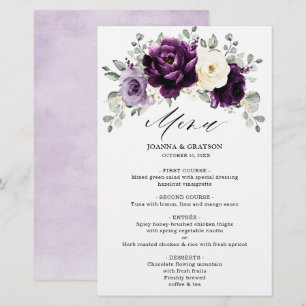 Menu Mariage floral d'aubergine de prune violette 