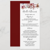 Menu Mariage floral de Bourgogne et bleu (Devant / Derrière)