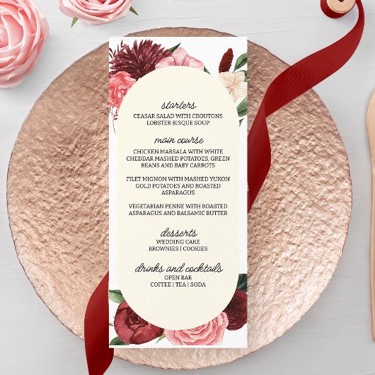Menu Mariage floral de Burgundy Fall