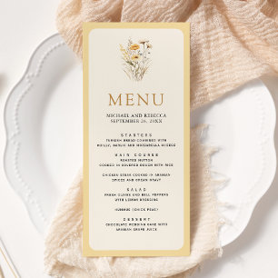 Menu Mariage floral de fleurs sauvages boho jaune