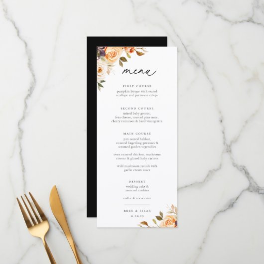 Menu Mariage floral de l'automne de Terre (Devant/Arrière en situation)