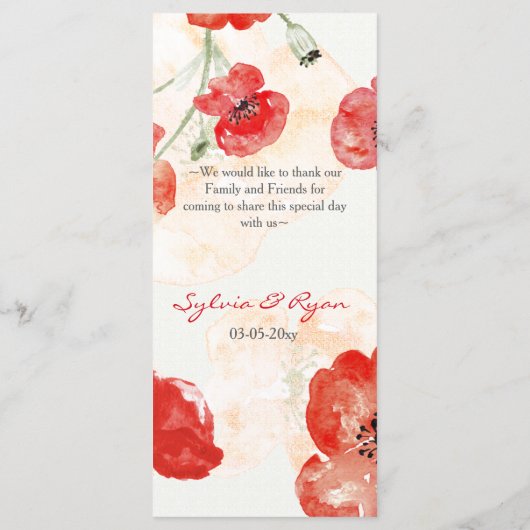menu mariage floral de pavot rouge (Dos)