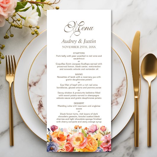 Menu Mariage floral de printemps vibrant