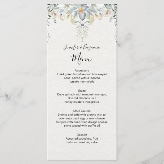 Menu Mariage Floral de Succulentes d'Eucalyptus | (Devant)