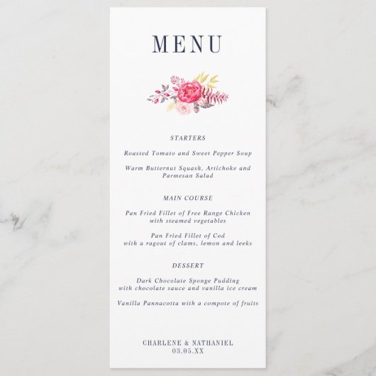 Menu Mariage floral des plantes (Devant)