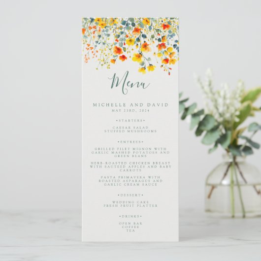 Menu Mariage floral d'été gras (Debout devant)